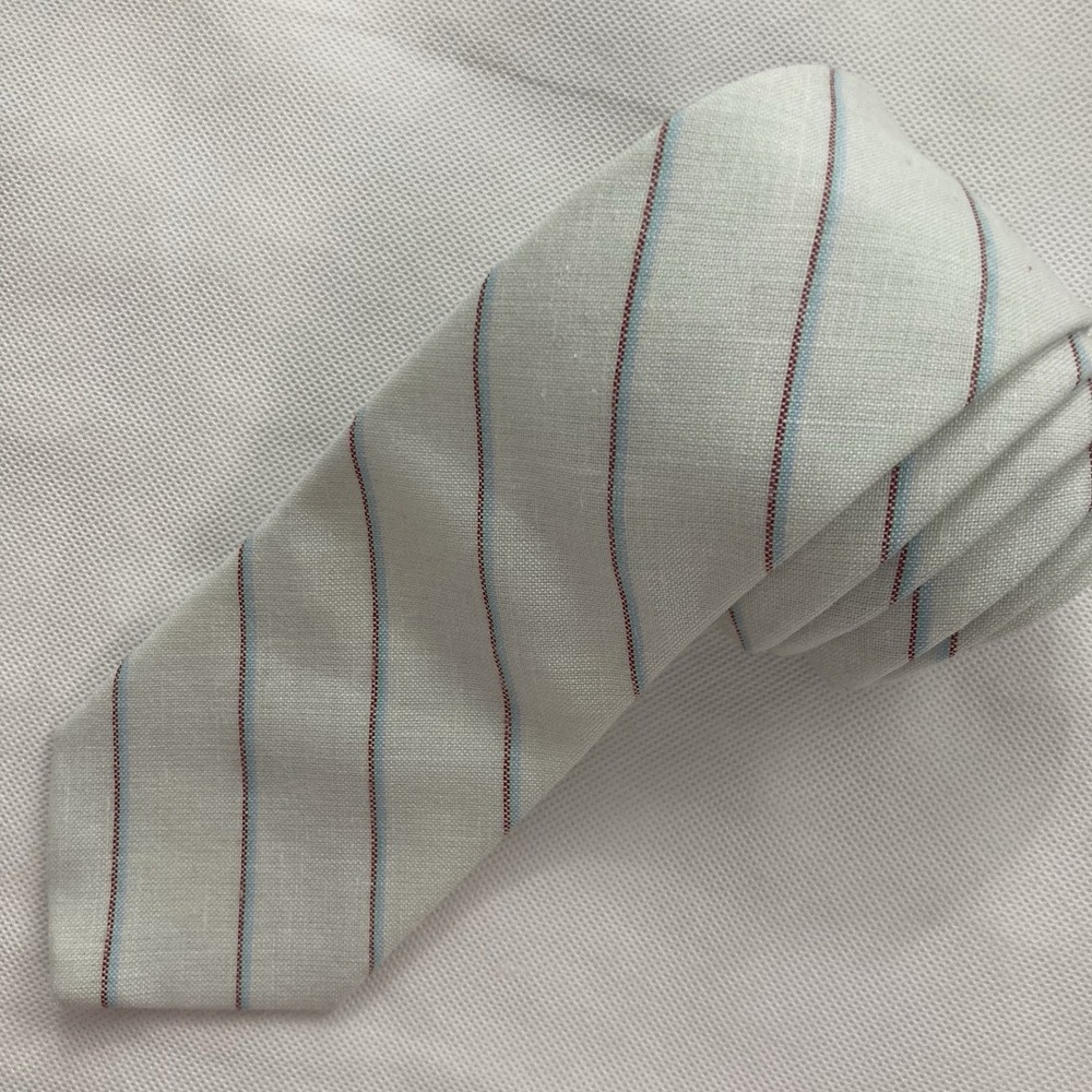 Vintage Oakton Ltd. Linen Blend Tie Light Blue Stripe 55" x 3-1/4" Scotland